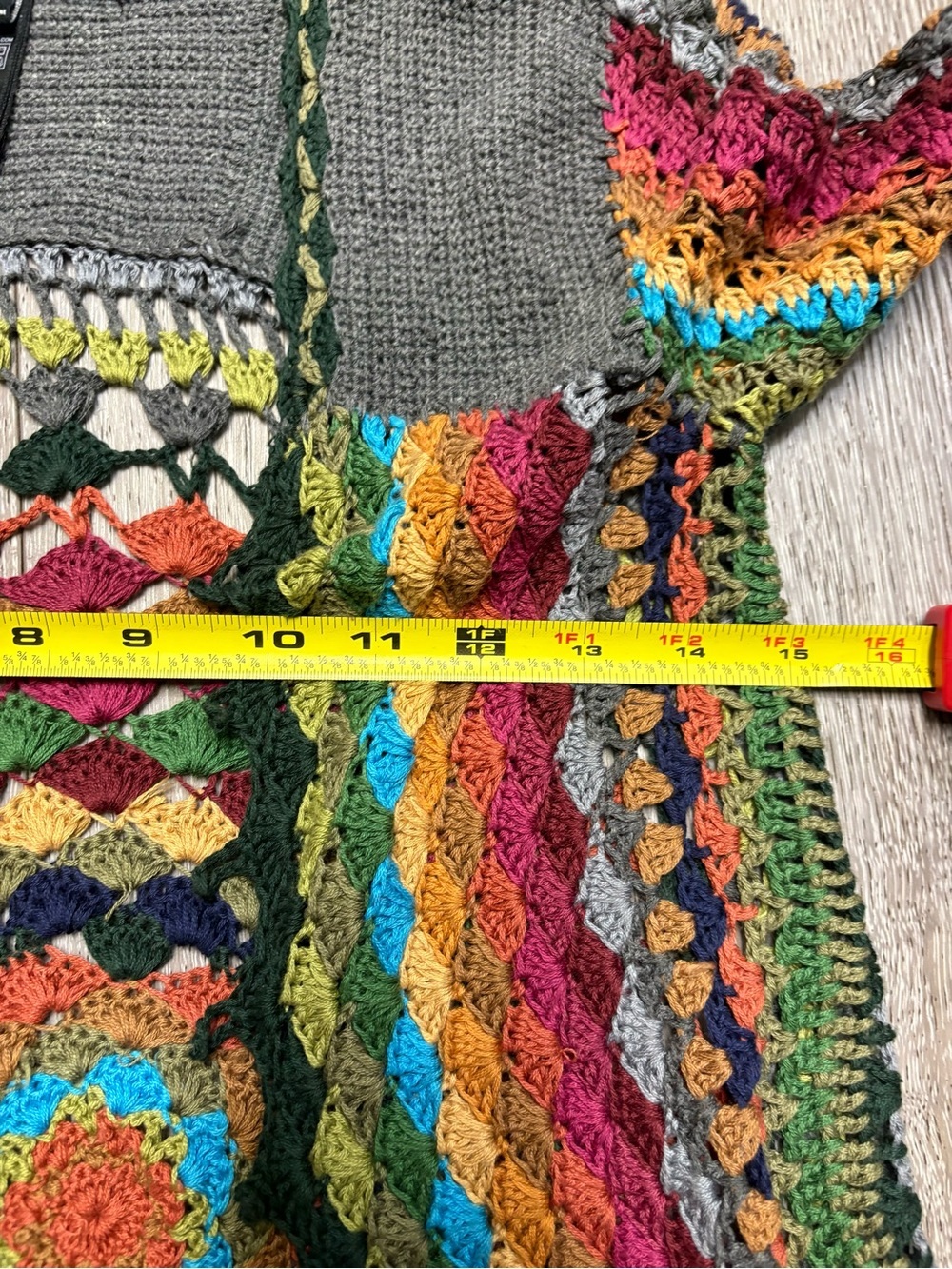 Forever 21 Multicolor Crochet-Back Knit Cardigan with Charcoal Yoke - Picture 6 of 8